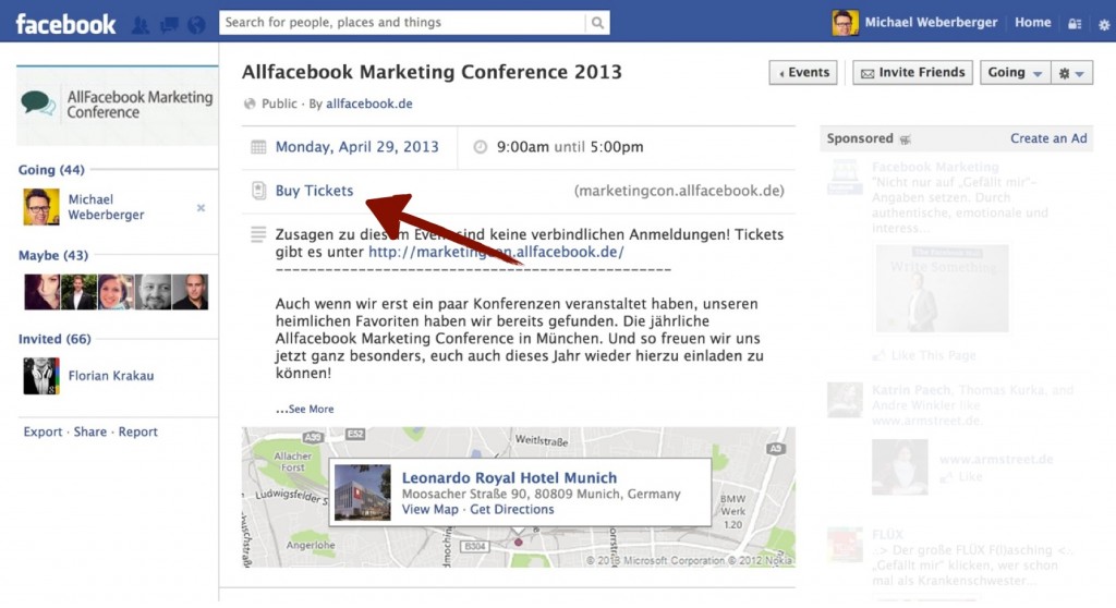 Ticketkauf als neues Feature von Facebook Events 